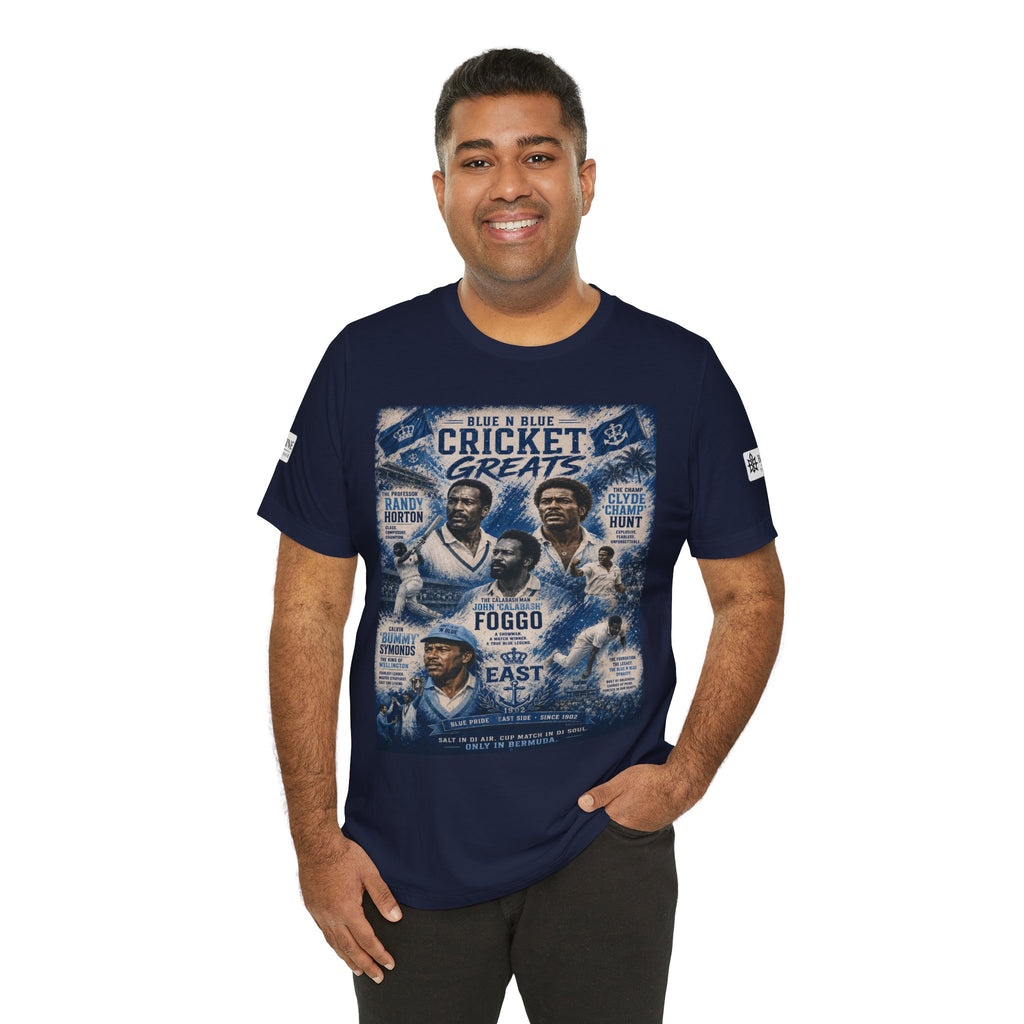 BE DIVINE™ Blue 'N Blue Cricket Greats Heritage Tee – Front & Back Collector Edition