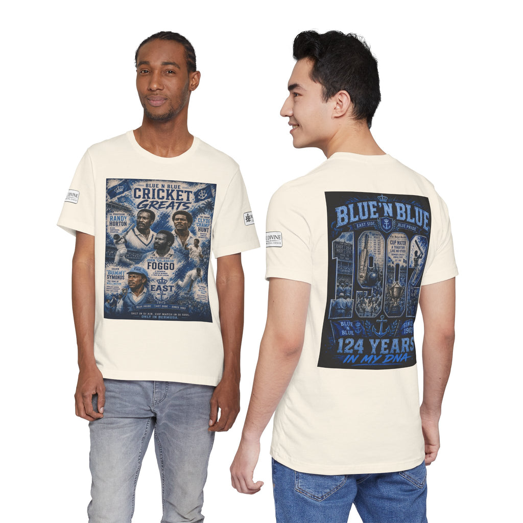 BE DIVINE™ Blue 'N Blue Cricket Greats Heritage Tee – Front & Back Collector Edition