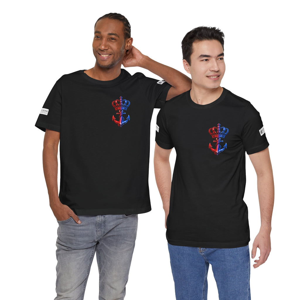 BE DIVINE™ Premium Minimal Crown 'N Anchor T-Shirt – Red 'N Blue Edition