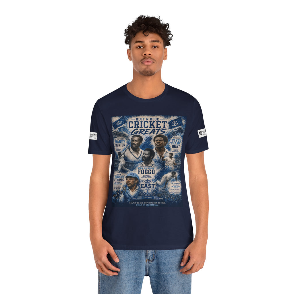 BE DIVINE™ Blue 'N Blue Cricket Greats Heritage Tee – Front & Back Collector Edition