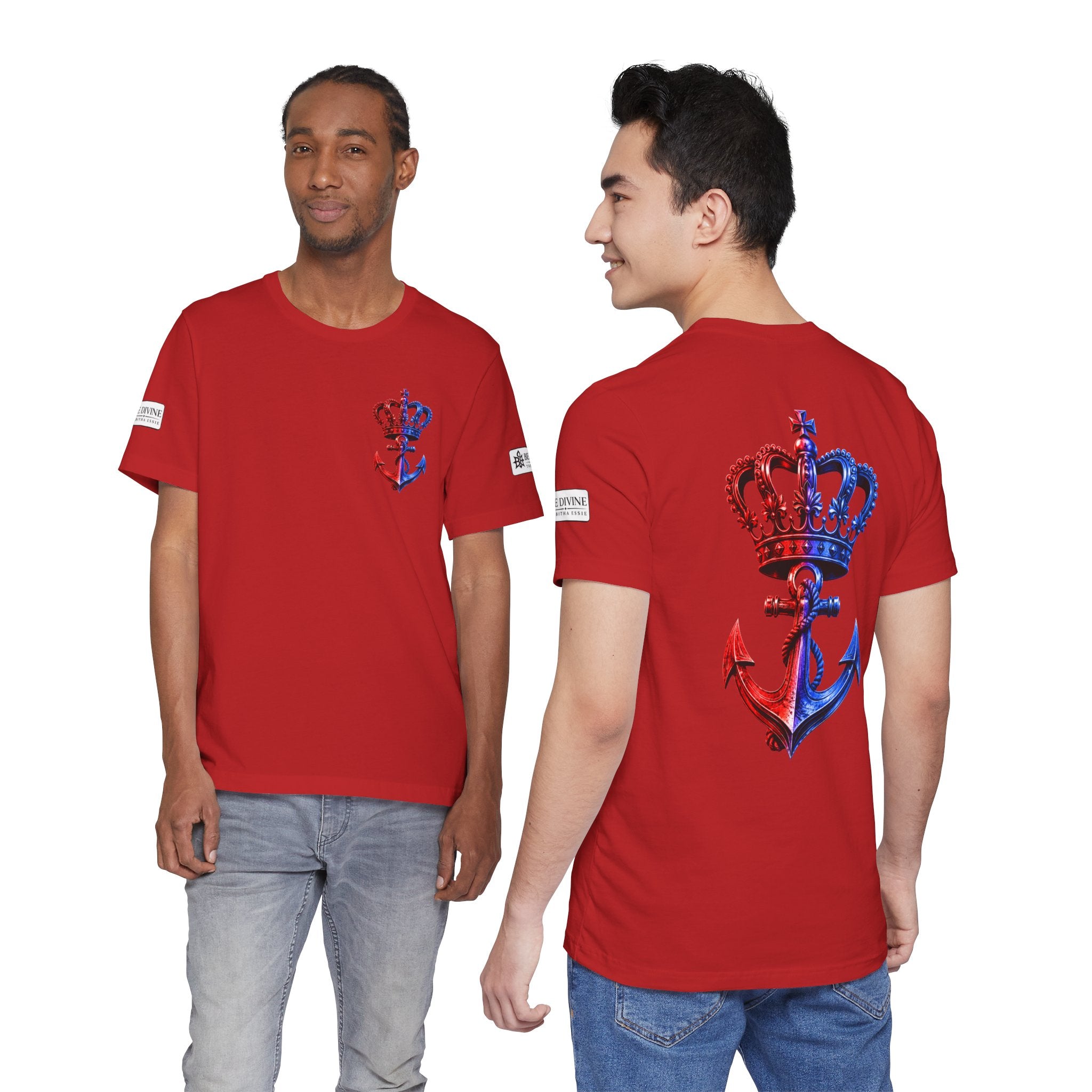 BE DIVINE™ Premium Minimal Crown 'N Anchor T-Shirt – Red 'N Blue Edition