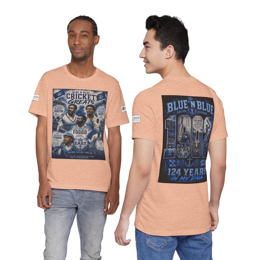 BE DIVINE™ Blue 'N Blue Cricket Greats Heritage Tee – Front & Back Collector Edition