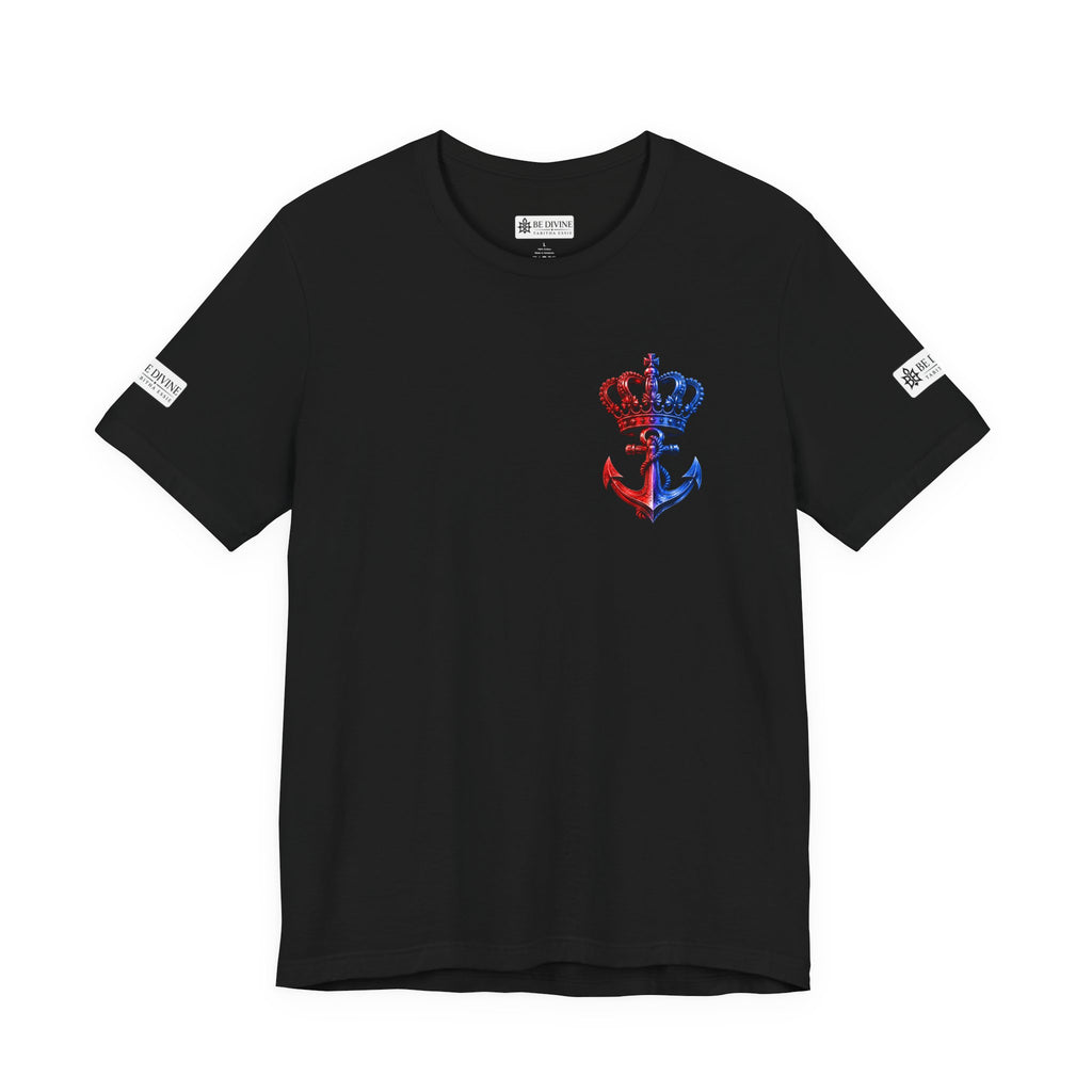 BE DIVINE™ Premium Minimal Crown 'N Anchor T-Shirt – Red 'N Blue Edition