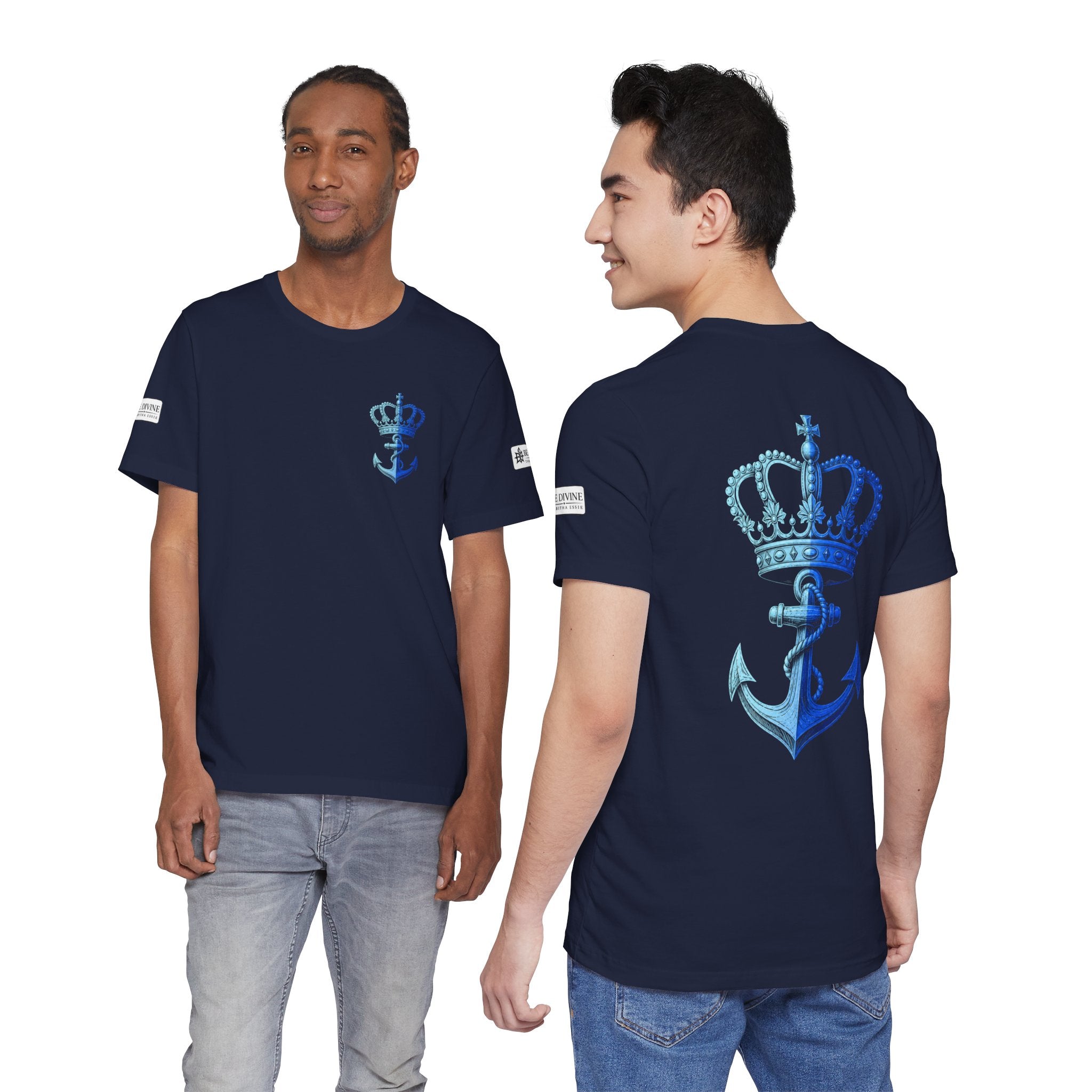 BE DIVINE™ Premium Minimal Crown 'N Anchor Tee – Blue 'N Blue Edition