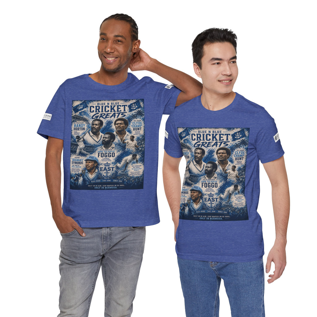 BE DIVINE™ Blue 'N Blue Cricket Greats Heritage Tee – Front & Back Collector Edition