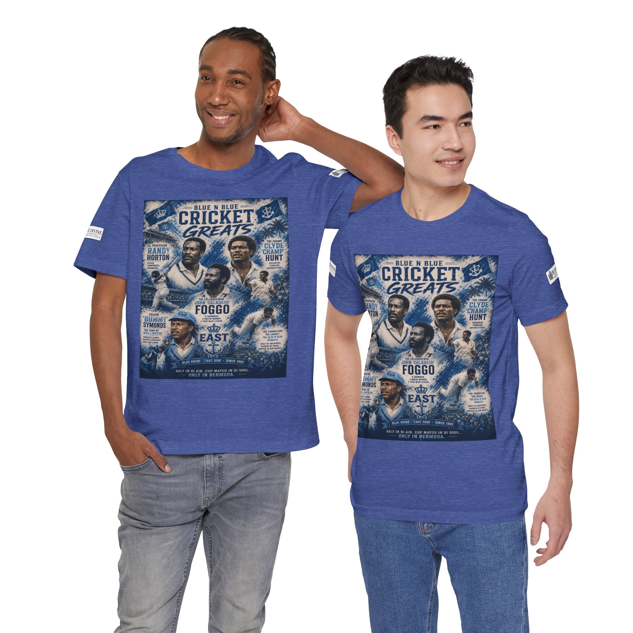BE DIVINE™ Blue 'N Blue Cricket Greats Heritage Tee – Front & Back Collector Edition