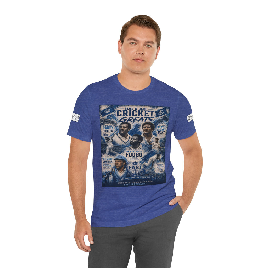 BE DIVINE™ Blue 'N Blue Cricket Greats Heritage Tee – Front & Back Collector Edition