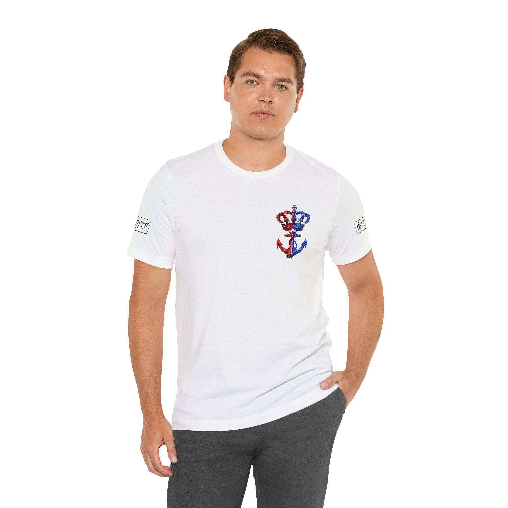 BE DIVINE™ Premium Minimal Crown 'N Anchor T-Shirt – Red 'N Blue Edition