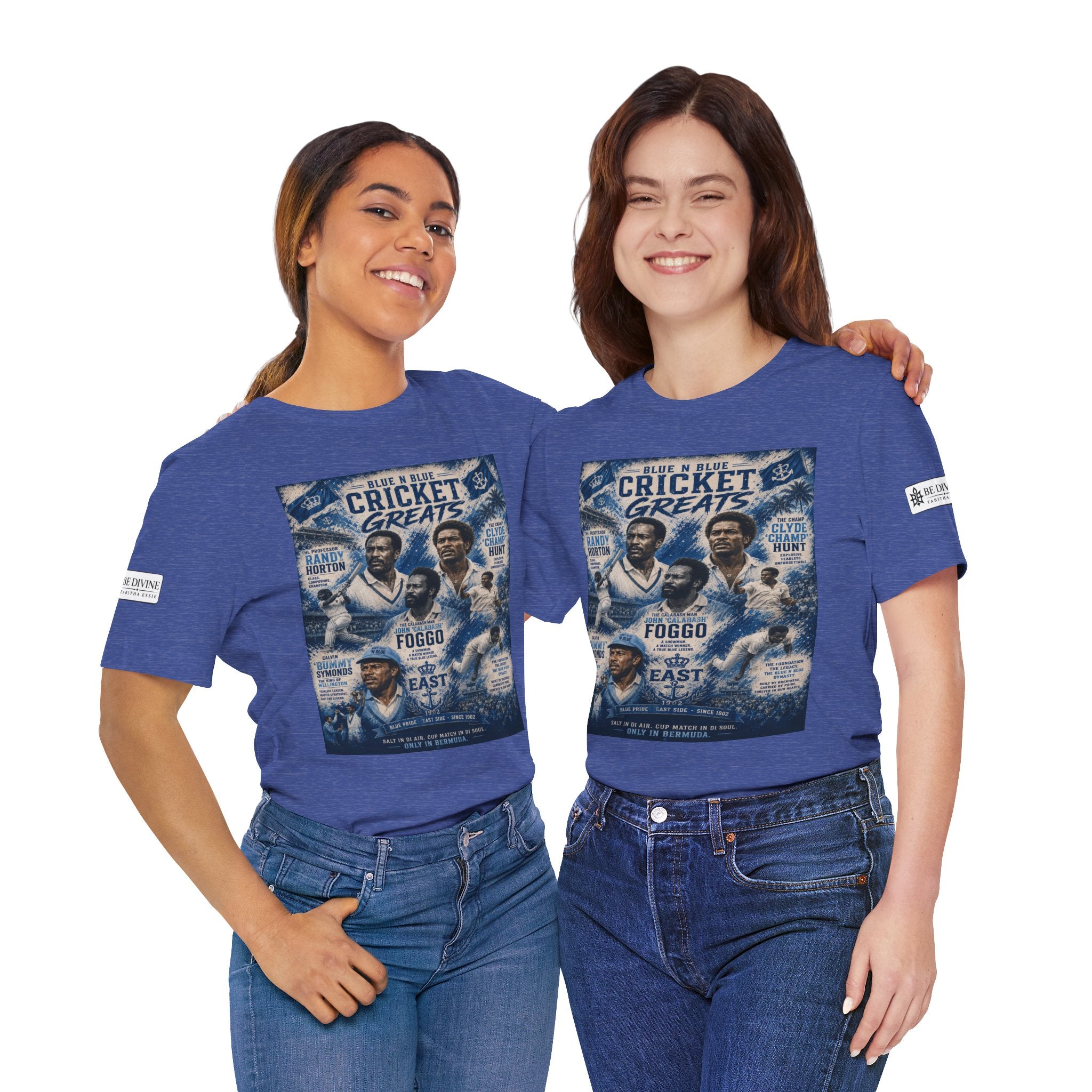 BE DIVINE™ Blue 'N Blue Cricket Greats Heritage Tee – Front & Back Collector Edition