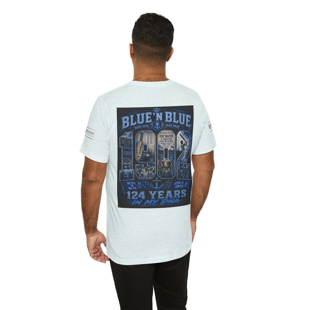 BE DIVINE™ Blue 'N Blue Cricket Greats Heritage Tee – Front & Back Collector Edition