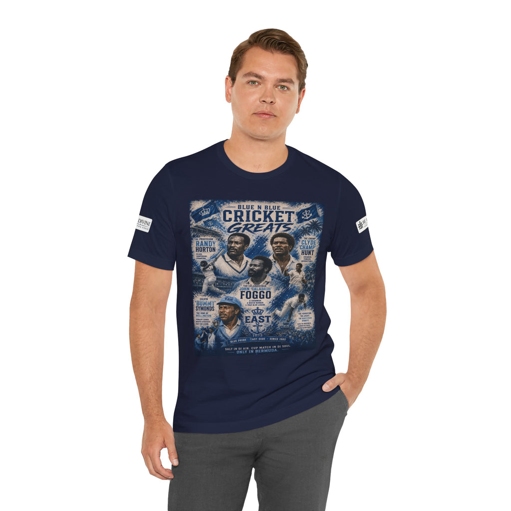 BE DIVINE™ Blue 'N Blue Cricket Greats Heritage Tee – Front & Back Collector Edition