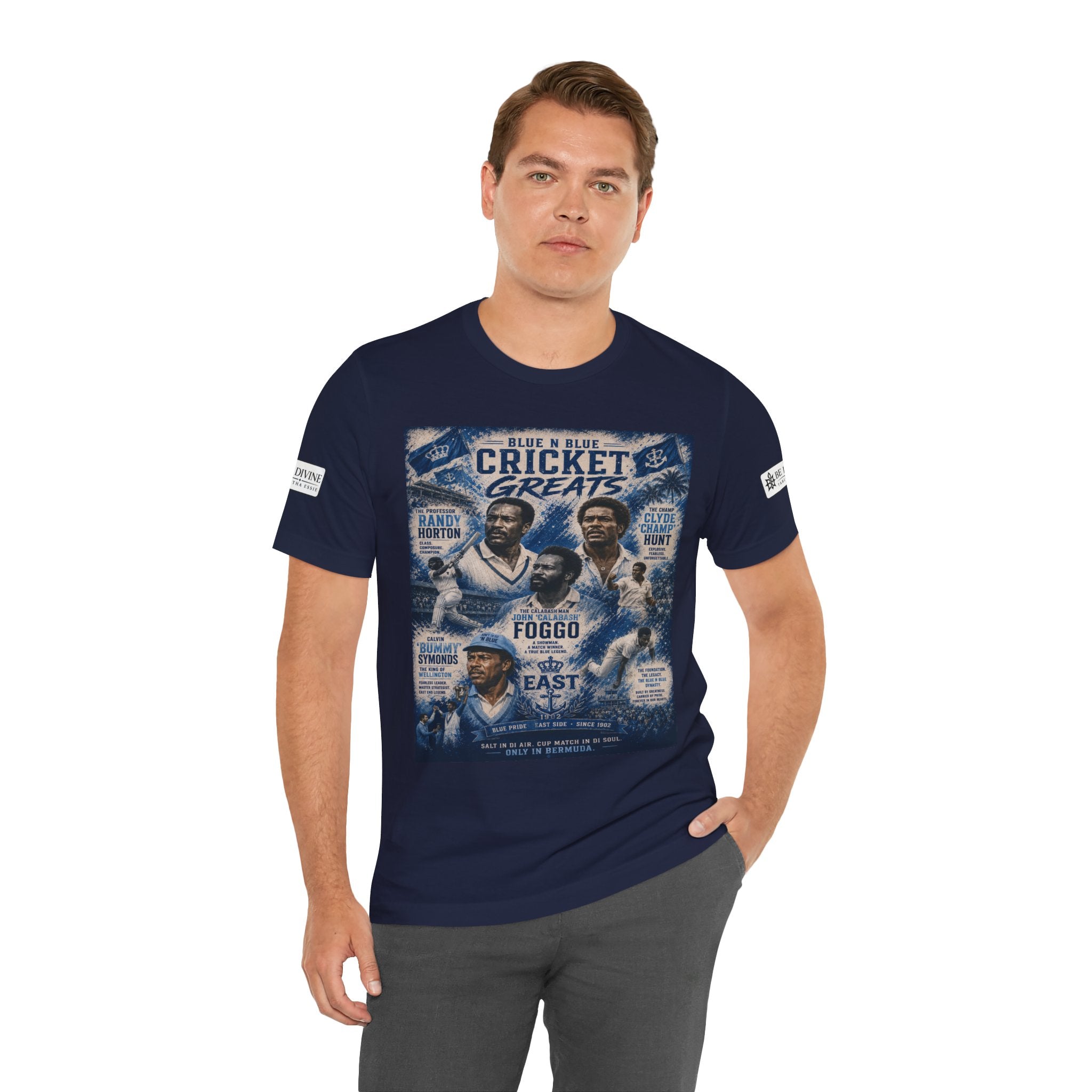 BE DIVINE™ Blue 'N Blue Cricket Greats Heritage Tee – Front & Back Collector Edition
