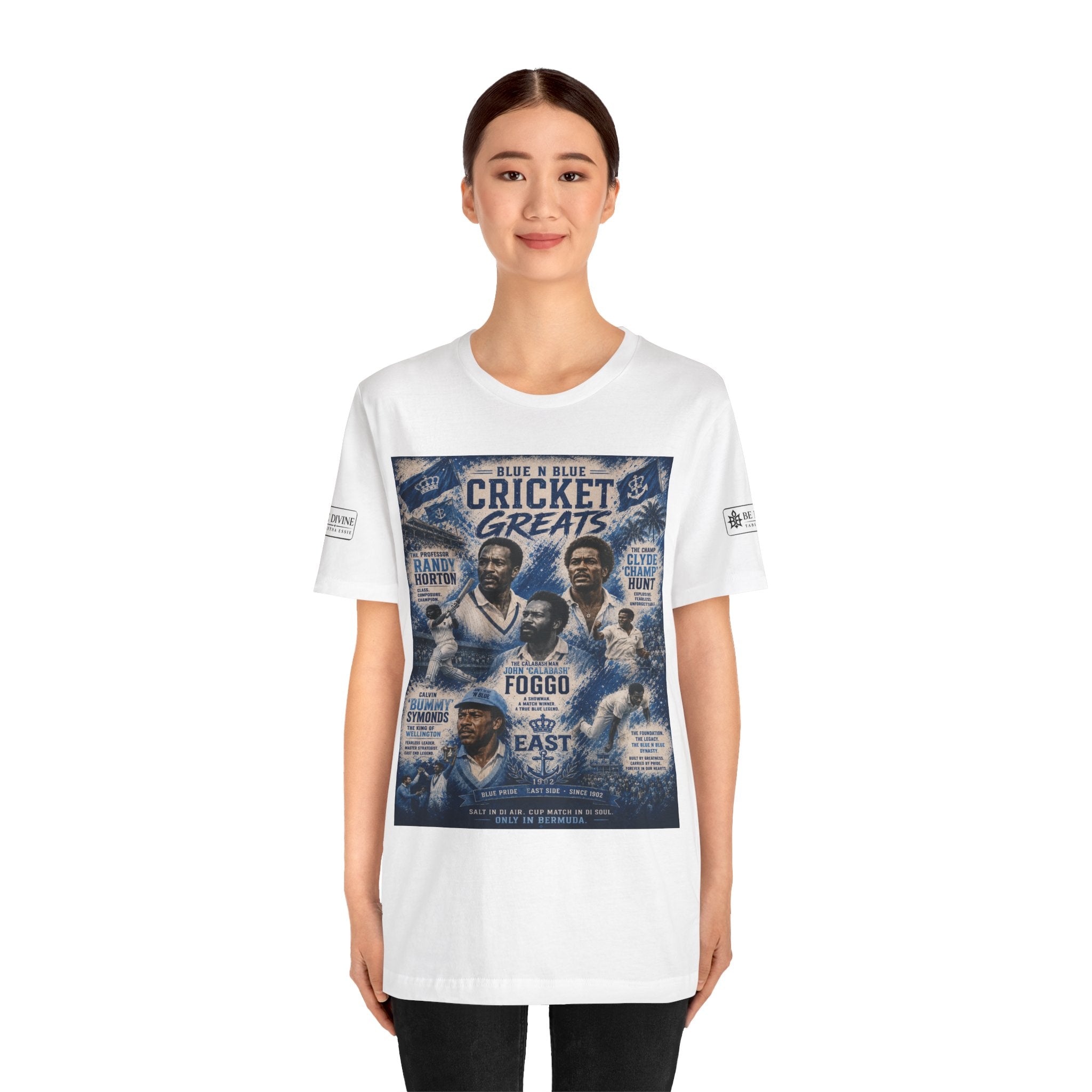BE DIVINE™ Blue 'N Blue Cricket Greats Heritage Tee – Front & Back Collector Edition