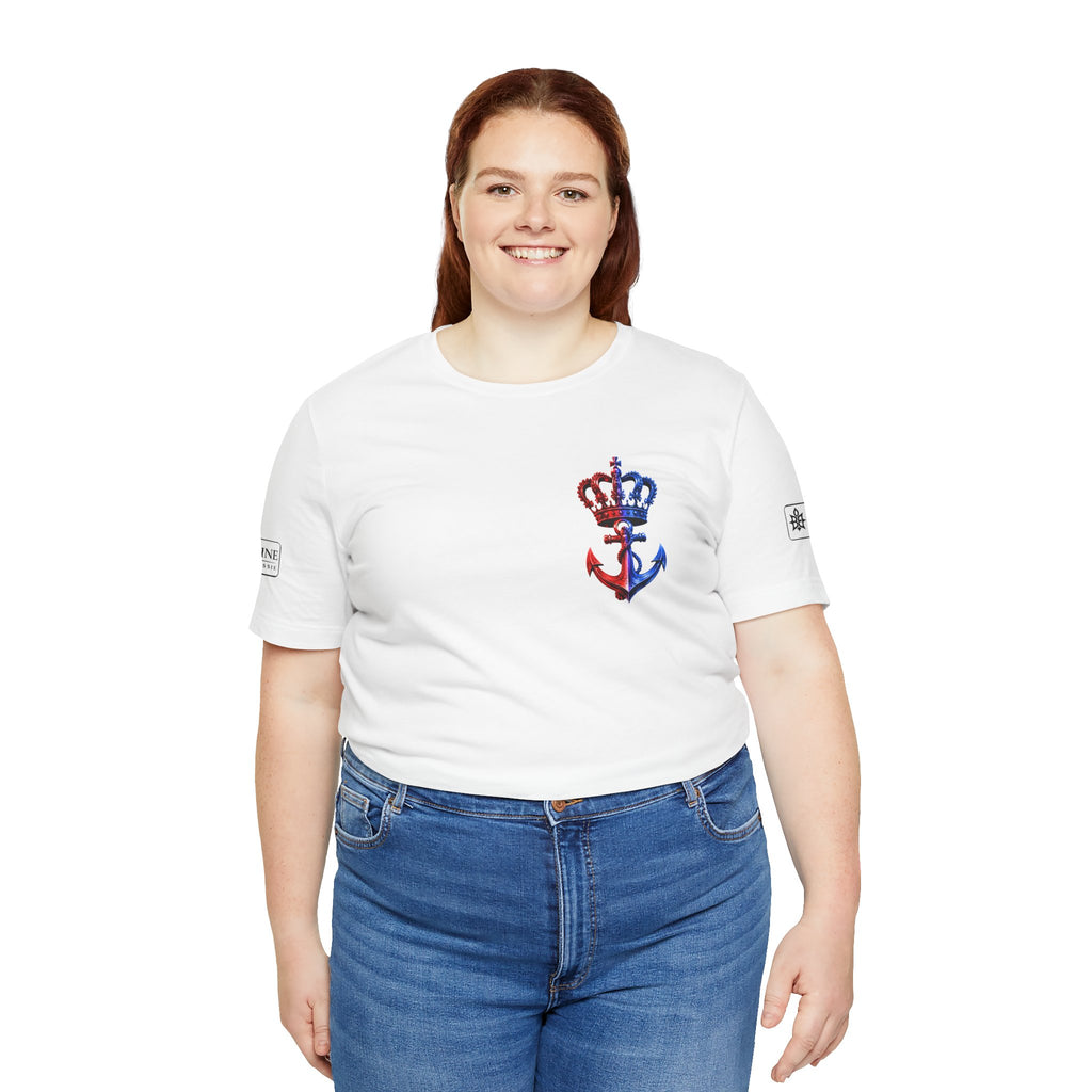 BE DIVINE™ Premium Minimal Crown 'N Anchor T-Shirt – Red 'N Blue Edition