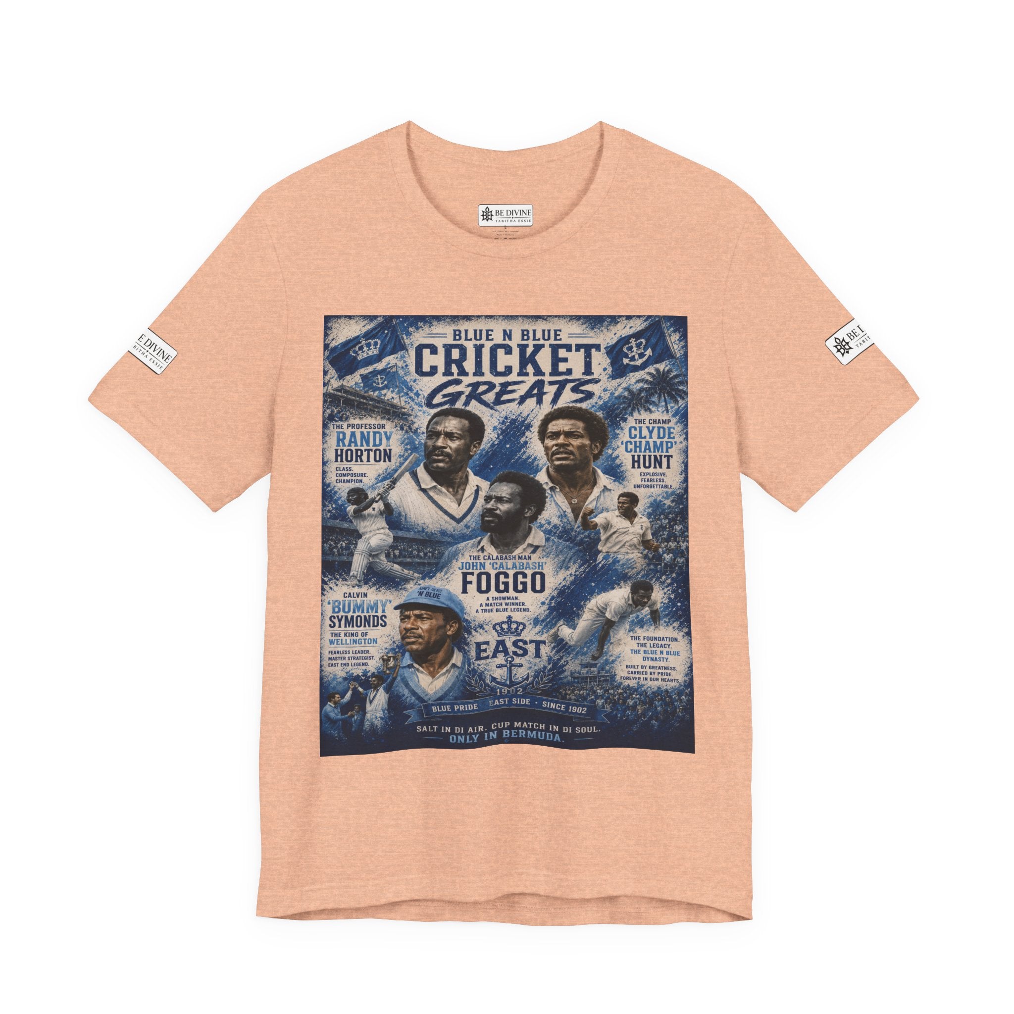BE DIVINE™ Blue 'N Blue Cricket Greats Heritage Tee – Front & Back Collector Edition
