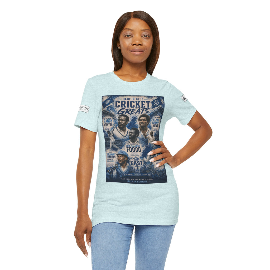 BE DIVINE™ Blue 'N Blue Cricket Greats Heritage Tee – Front & Back Collector Edition