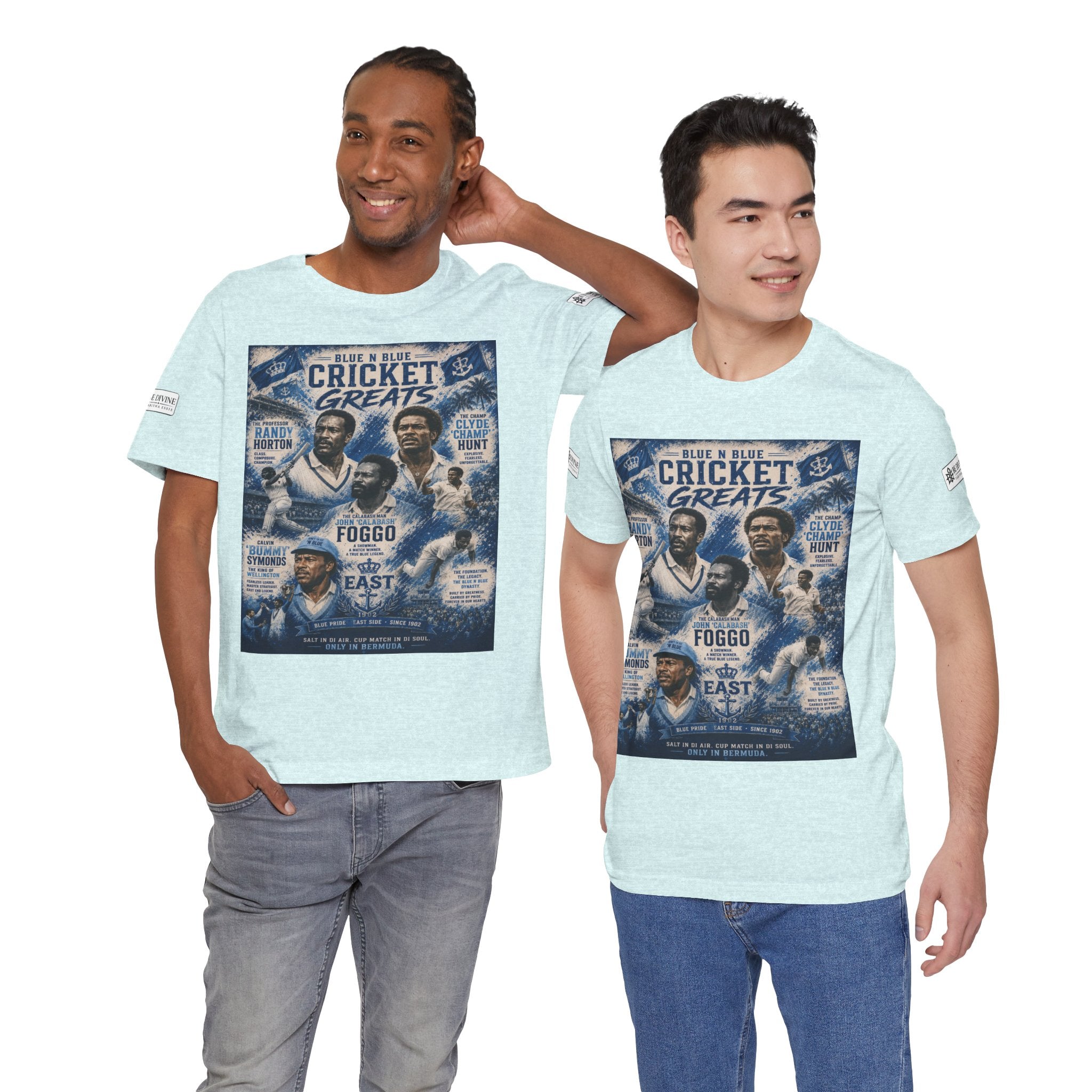 BE DIVINE™ Blue 'N Blue Cricket Greats Heritage Tee – Front & Back Collector Edition