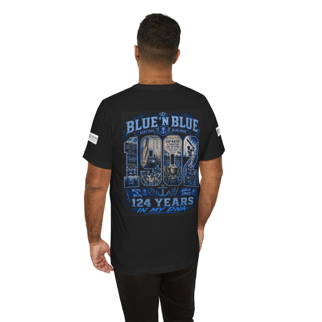 BE DIVINE™ Blue 'N Blue Cricket Greats Heritage Tee – Front & Back Collector Edition