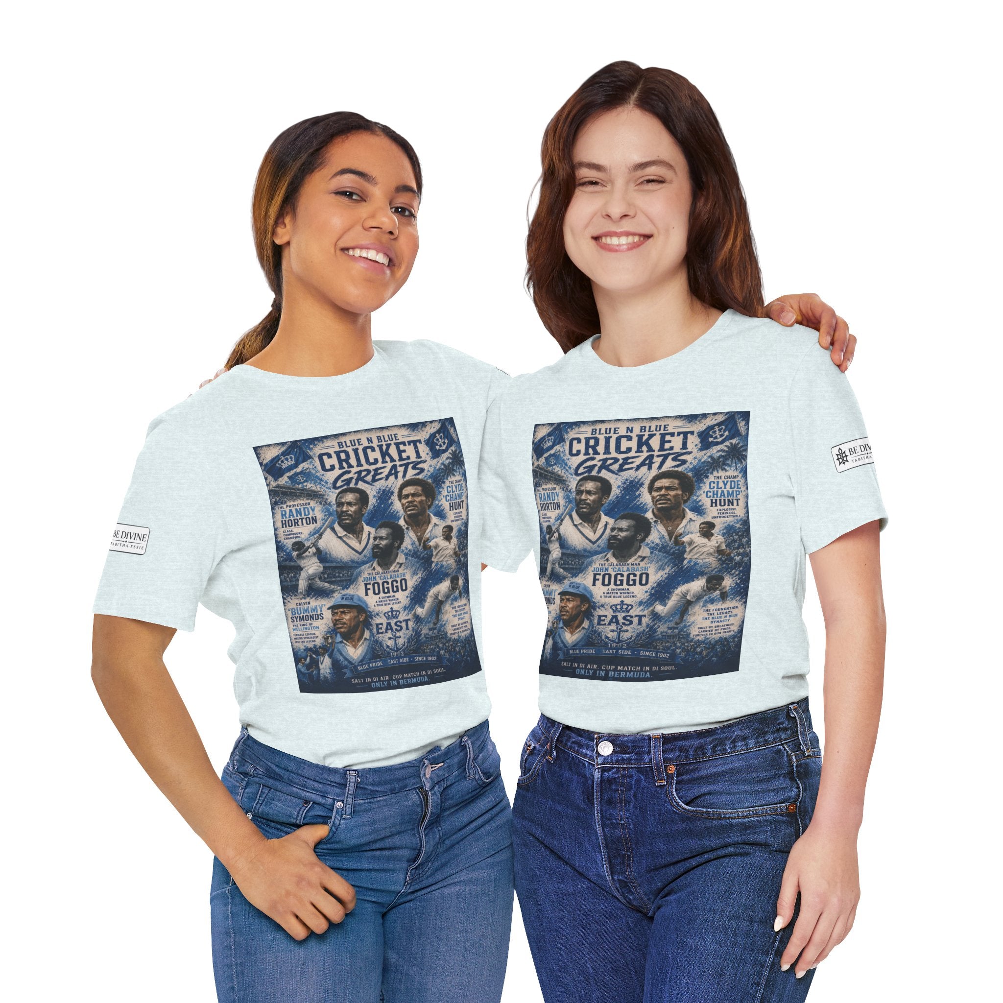 BE DIVINE™ Blue 'N Blue Cricket Greats Heritage Tee – Front & Back Collector Edition