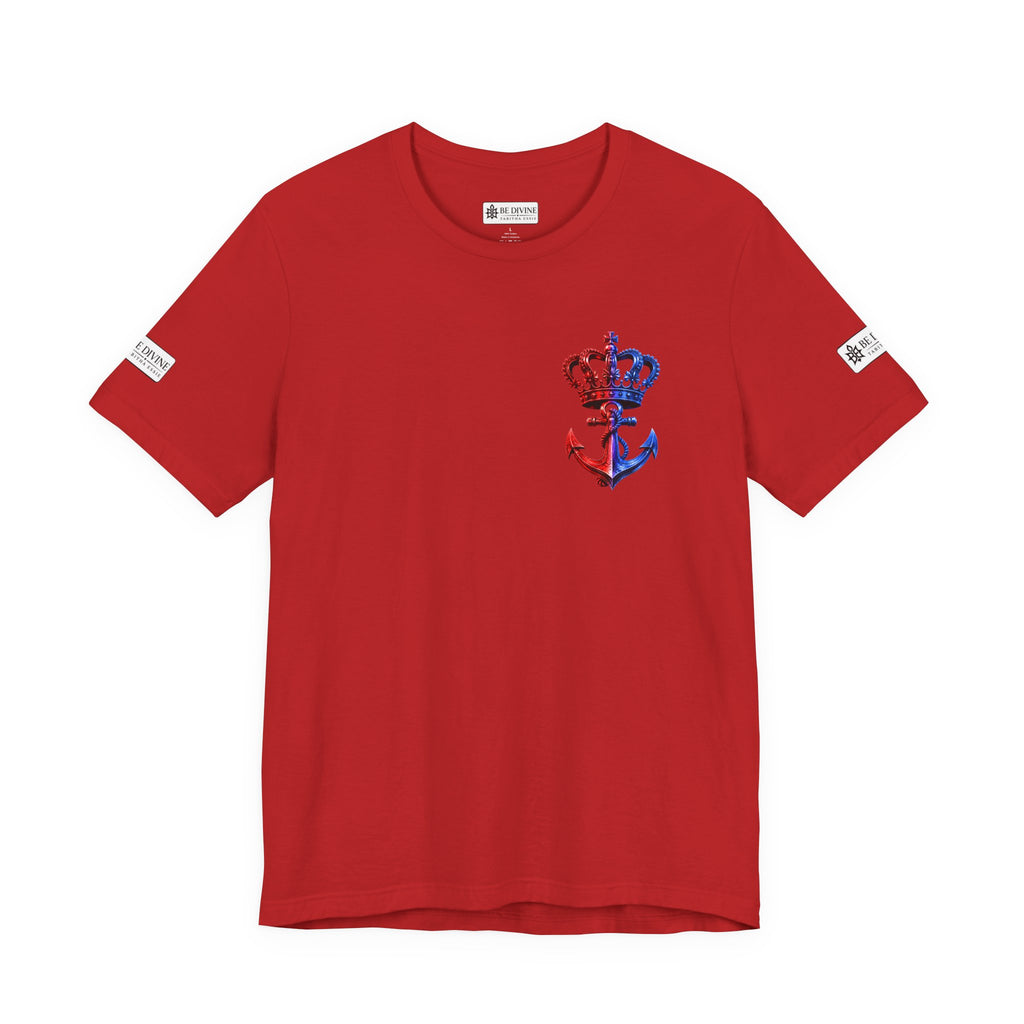 BE DIVINE™ Premium Minimal Crown 'N Anchor T-Shirt – Red 'N Blue Edition