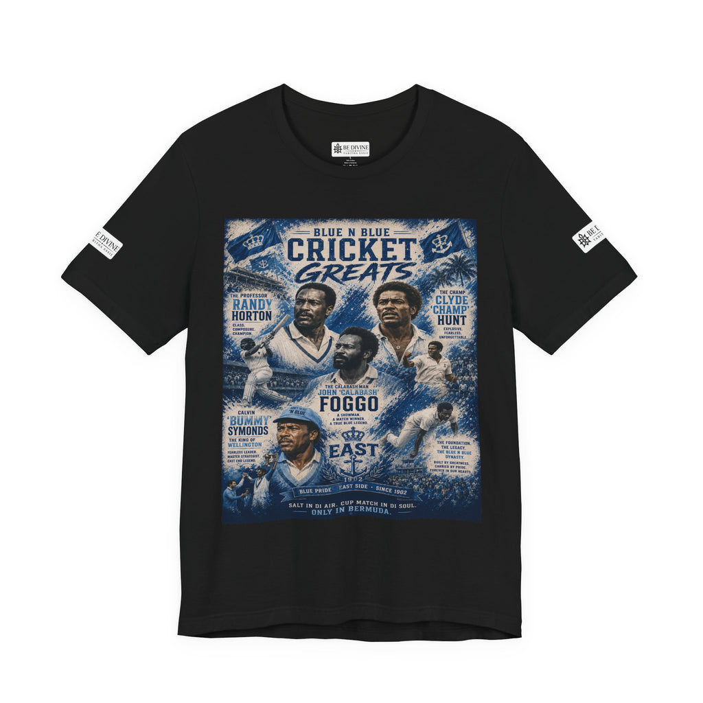 BE DIVINE™ Blue 'N Blue Cricket Greats Heritage Tee – Front & Back Collector Edition
