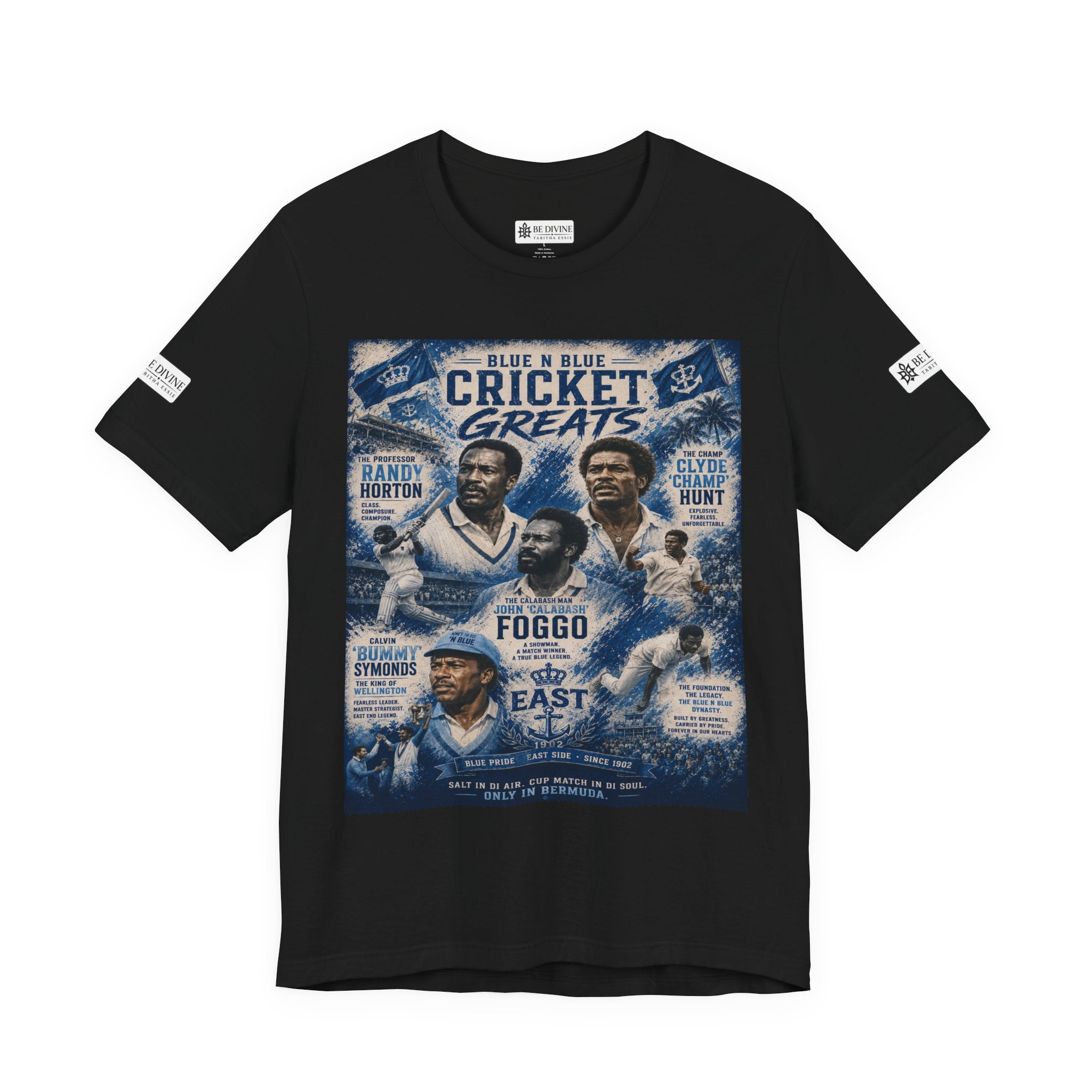BE DIVINE™ Blue 'N Blue Cricket Greats Heritage Tee – Front & Back Collector Edition