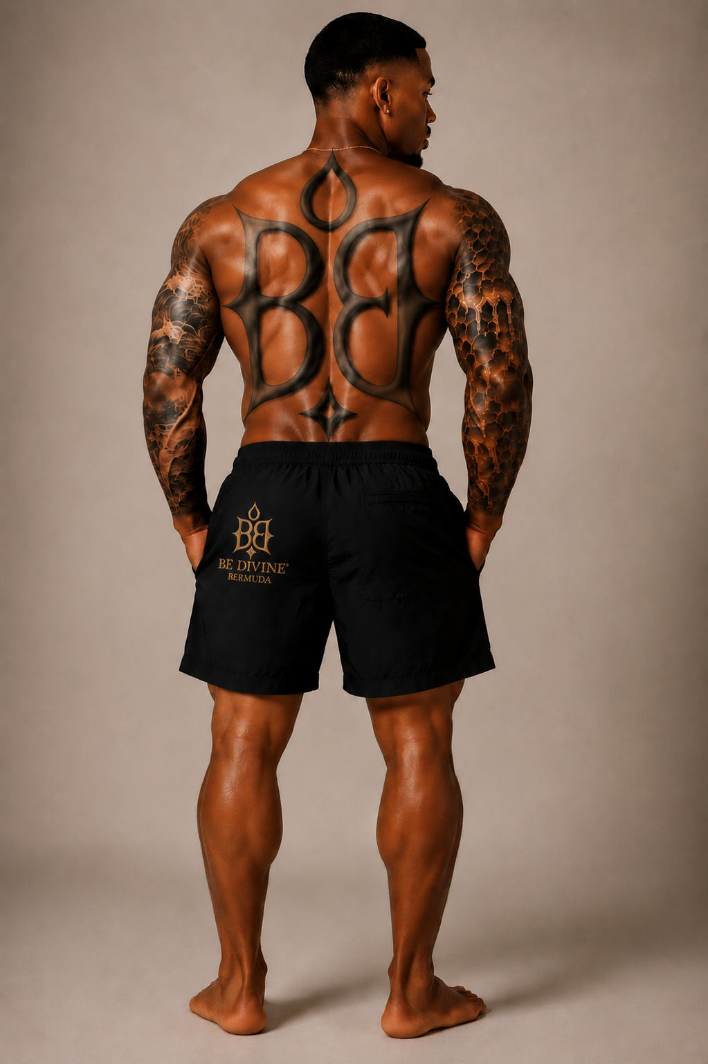BE DIVINE Bermuda Luxury Embroidered Swim Shorts