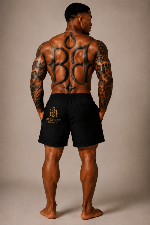 BE DIVINE Bermuda Luxury Embroidered Swim Shorts