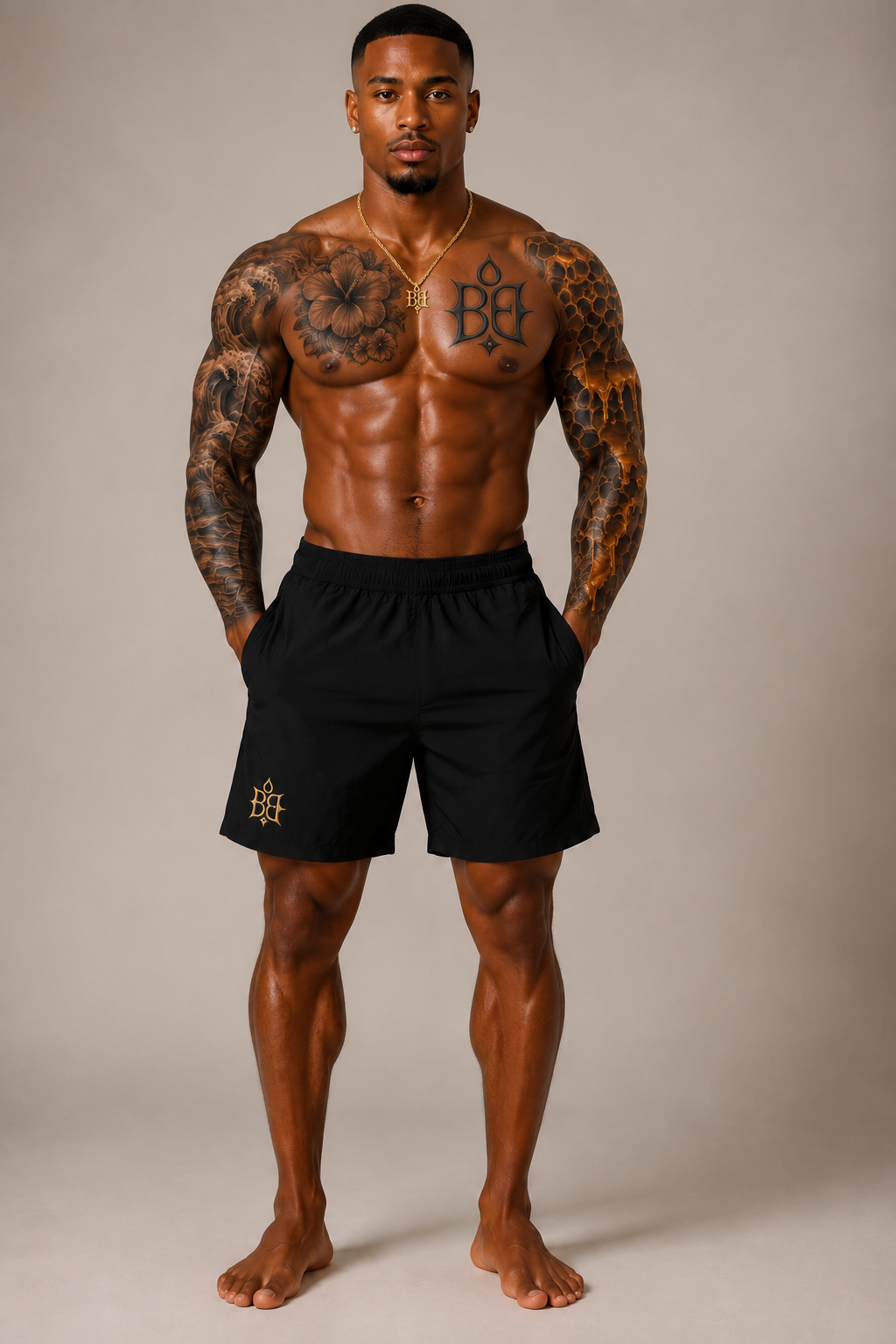 BE DIVINE Bermuda Luxury Embroidered Swim Shorts