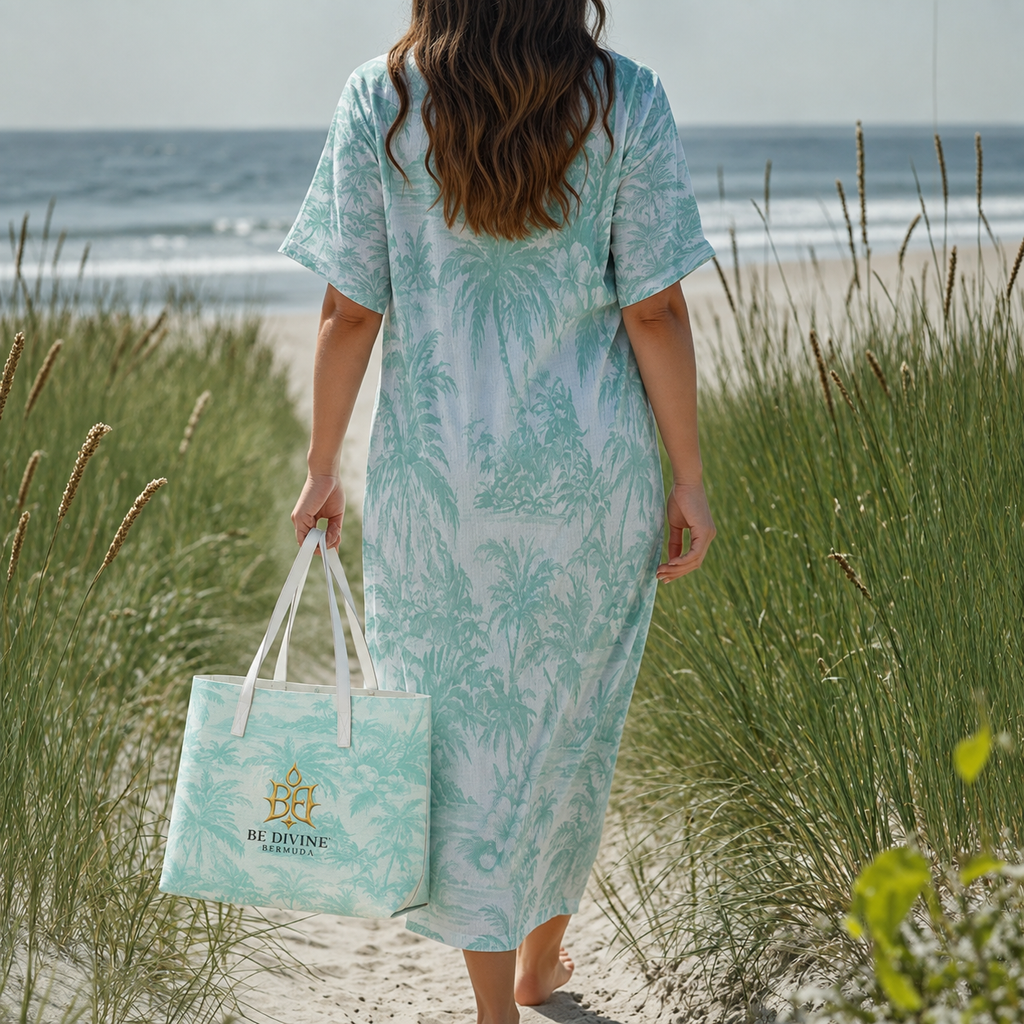 BE DIVINE™ Bermuda Tropical Toile V-Neck Resort Dress