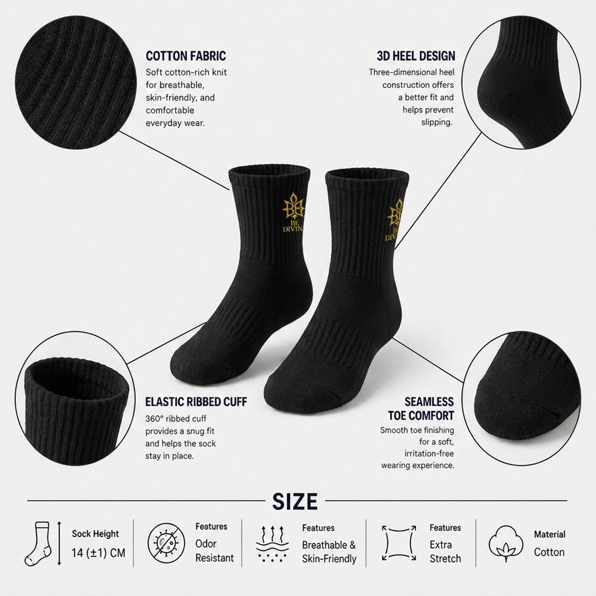 BE DIVINE™ Heritage Embroidered Crew Socks | Premium Gold Designer Socks by Tabitha Essie