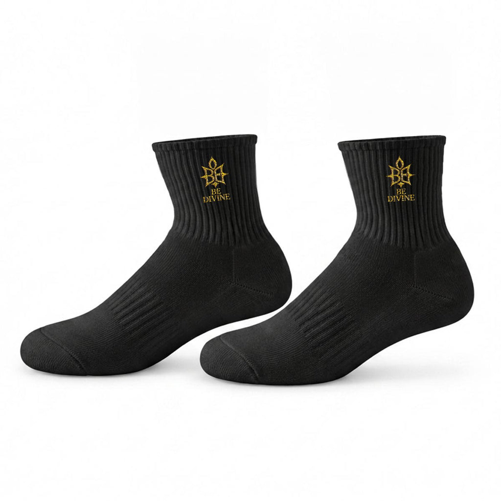 BE DIVINE™ Heritage Embroidered Crew Socks | Premium Gold Designer Socks by Tabitha Essie